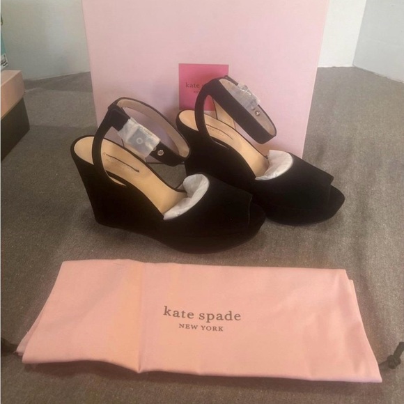 kate spade Shoes - kate spade Black Suede Peep-Toe Wedge Sandals